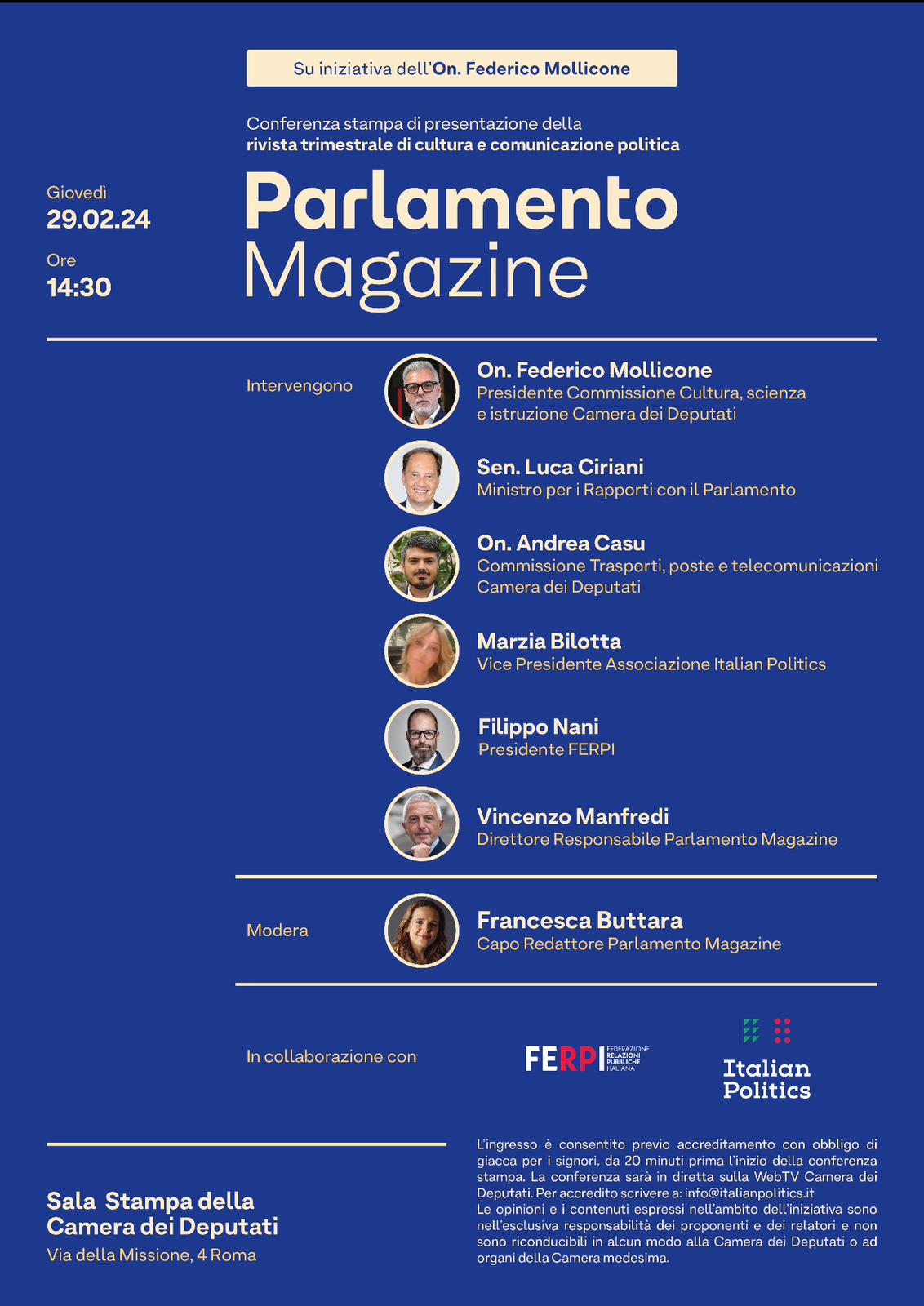 Conferenza stampa di presentazione della rivista trimestrale di cultura e comunicazione politica "Parlamento Magazine"
